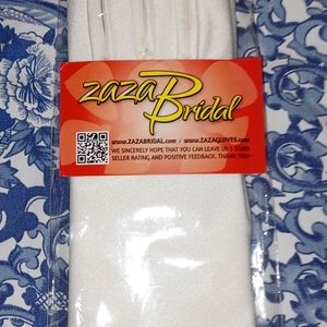 Zaza Bridal Formal Gloves white satin wedding just past wrist No size on package